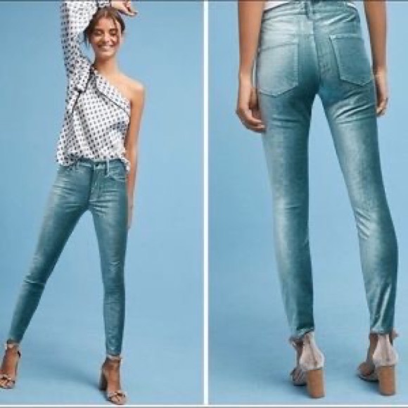 Pilcro and the Letterpress Anthro Velvet Sage Mint Green High Rise Skinny 26 - Picture 3 of 13